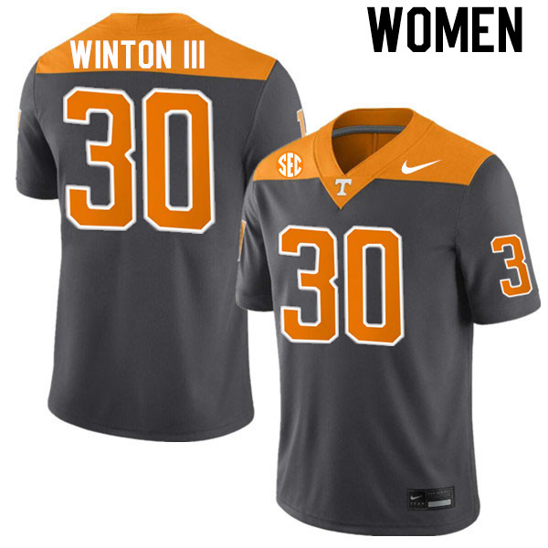 Women #30 Tommy Winton III Tennessee Volunteers College Football Jerseys Stitched-Anthracite